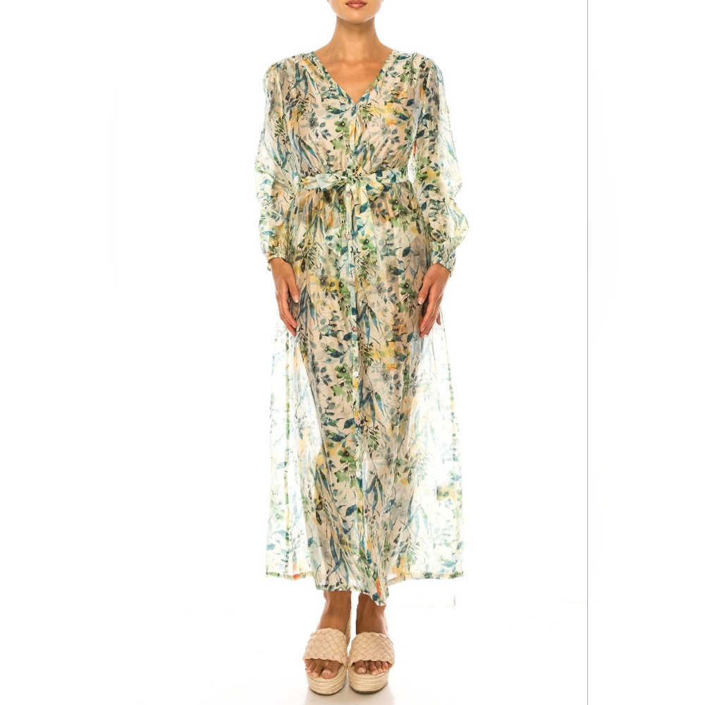 Paparazzi Long Sleeve Printed Maxi Shirt Dress